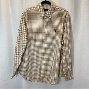 Ralph Lauren Mens Classic Fit Button Up Shirt in Cream/Brown/Red Plaid